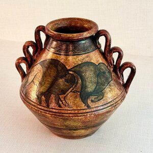Tribal/Buffalo/Native American Stoneware Amphora, Urn, Jug